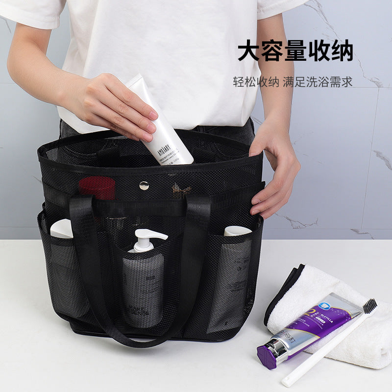 Travel Toiletry Bag Mesh Shower Tote Bag Mesh Zipper Bag with Handle Cosmetic Bag Black Portable Mesh Shower Caddy Bag Large Capacity Quick-Dry Organizer for Gym Travel Beach and Bathroom Use