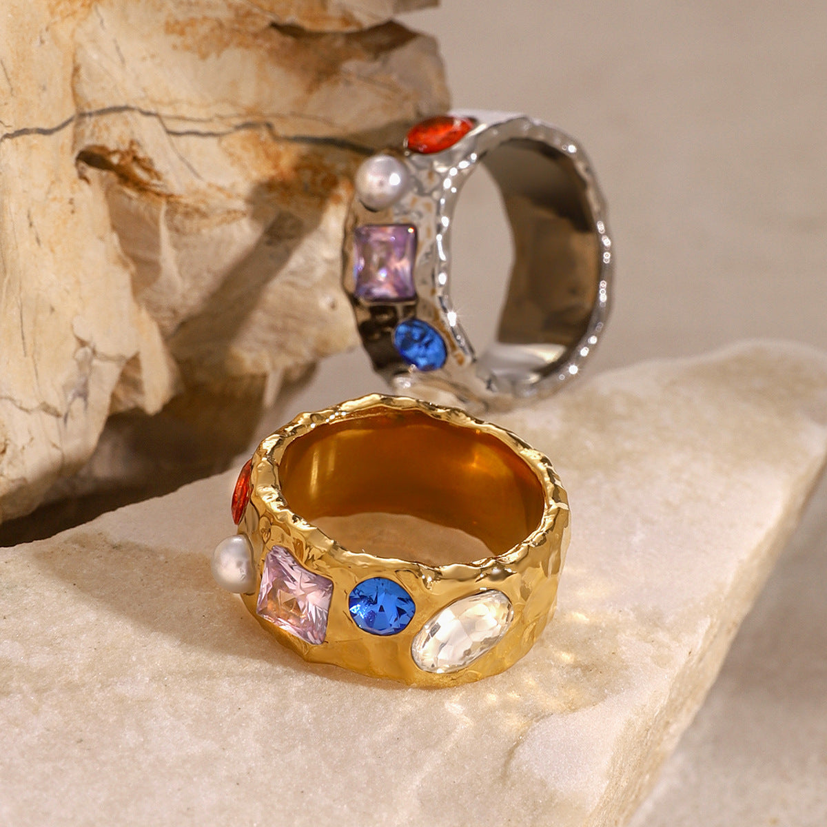 Beautiful Women's Pearl and Stones Wedding Band Oval Cubic Zirconia Engagement Anniversary Rings