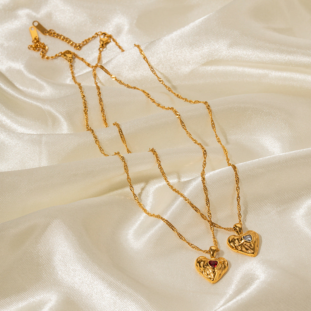 Gold Heart Necklace for Women 18K Stainless Steel Cubic Zirconia Pendant for Her Love Jewelry for Mother and Daughter
