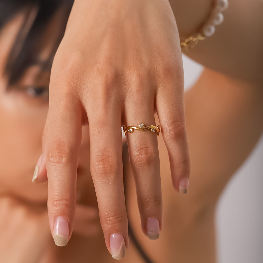 18K Gold Open Eternity Band Rings for Women CZ Stones Gold Thin Full Stackable Rings