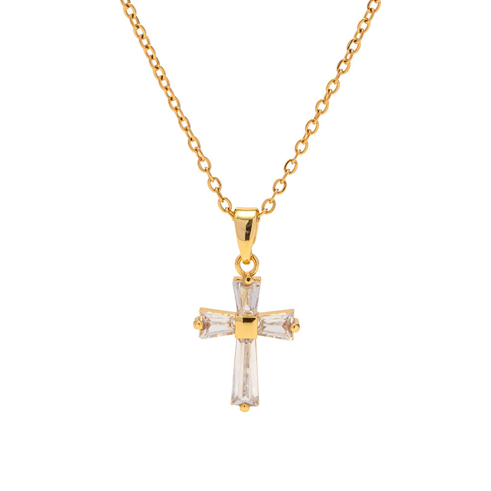 Cross Necklace for women 18K Gold Filled Stainless Steel Polished Plain Cross Pendant Necklace Simple Religious Jewelry Gift for friends