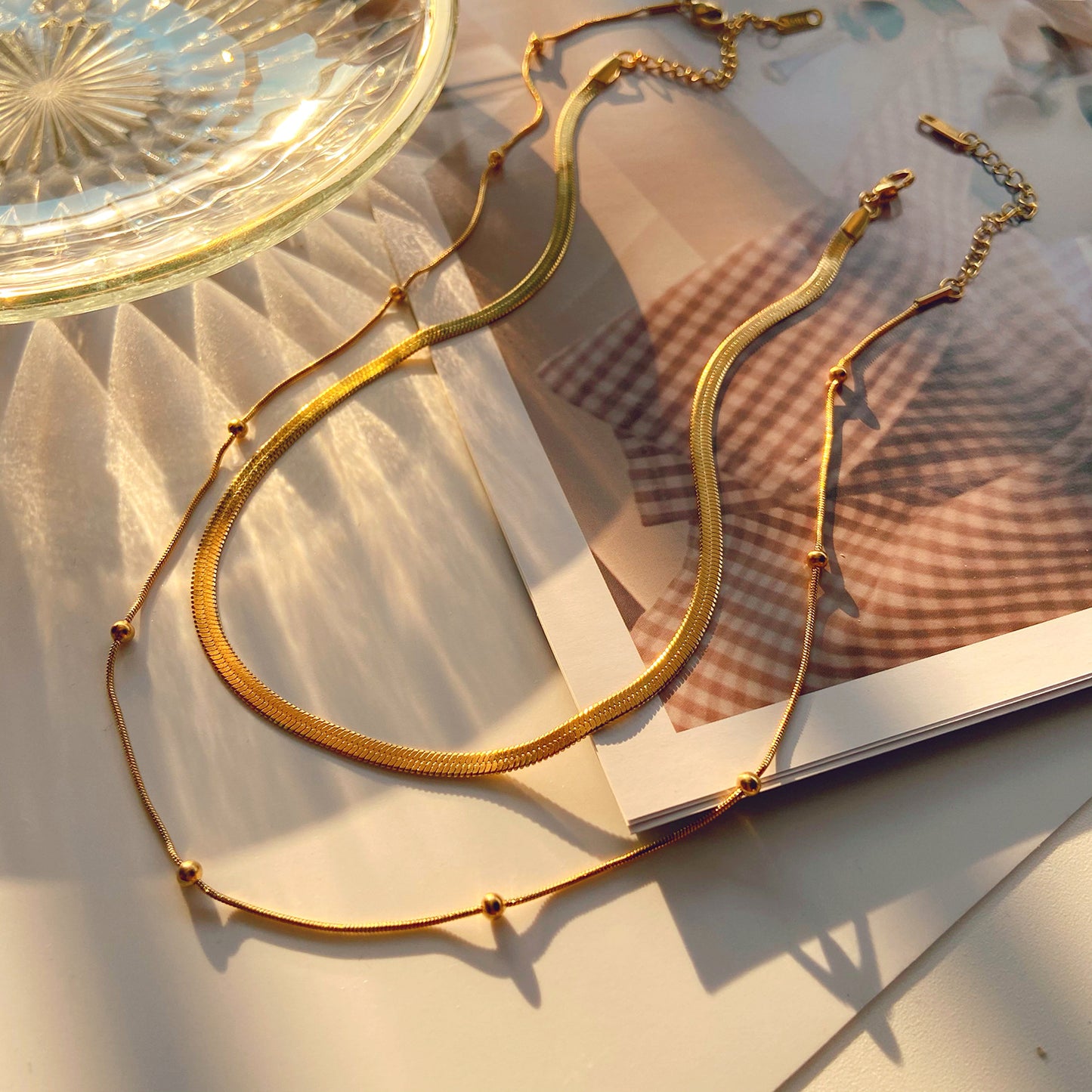 Layered Initial Necklace for Women, 14K Gold Plated Stainless Steel