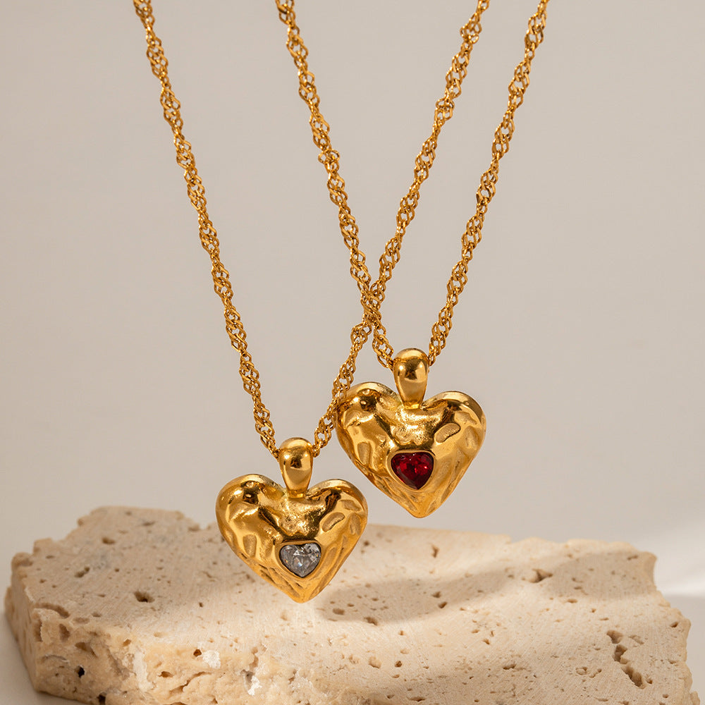 Gold Heart Necklace for Women 18K Stainless Steel Cubic Zirconia Pendant for Her Love Jewelry for Mother and Daughter