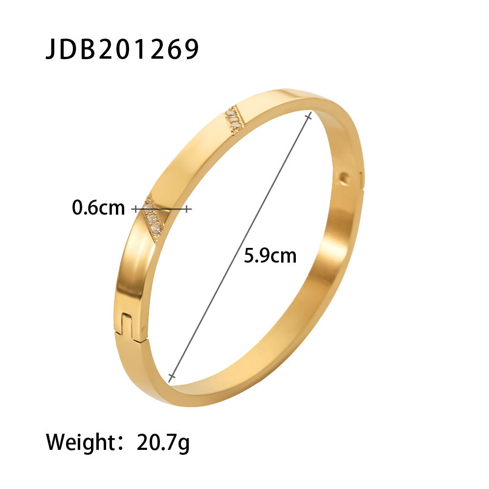 Classical Plain Stainless Steel Cubic Zircon Filled Bangle Bracelet