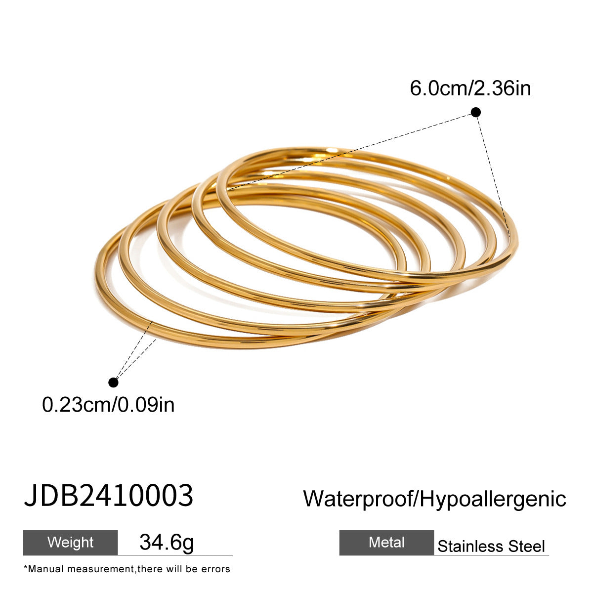 Shiny Thin Round Stainless Steel Bangle Bracelets for Women ( 5 pcs)