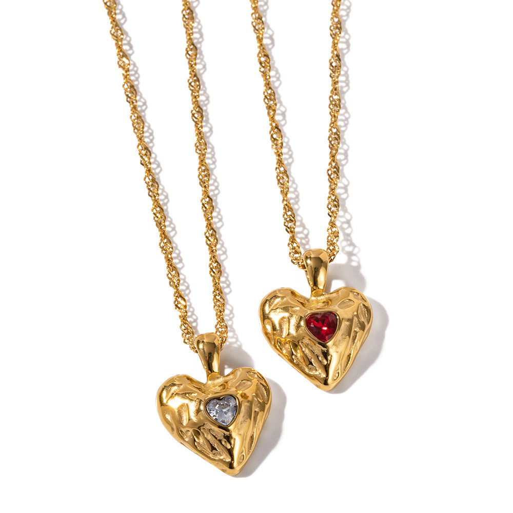 Gold Heart Necklace for Women 18K Stainless Steel Cubic Zirconia Pendant for Her Love Jewelry for Mother and Daughter