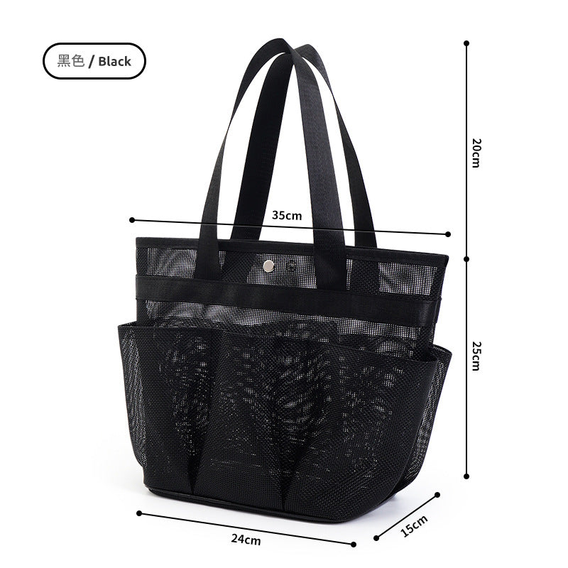 Travel Toiletry Bag Mesh Shower Tote Bag Mesh Zipper Bag with Handle Cosmetic Bag Black Portable Mesh Shower Caddy Bag Large Capacity Quick-Dry Organizer for Gym Travel Beach and Bathroom Use