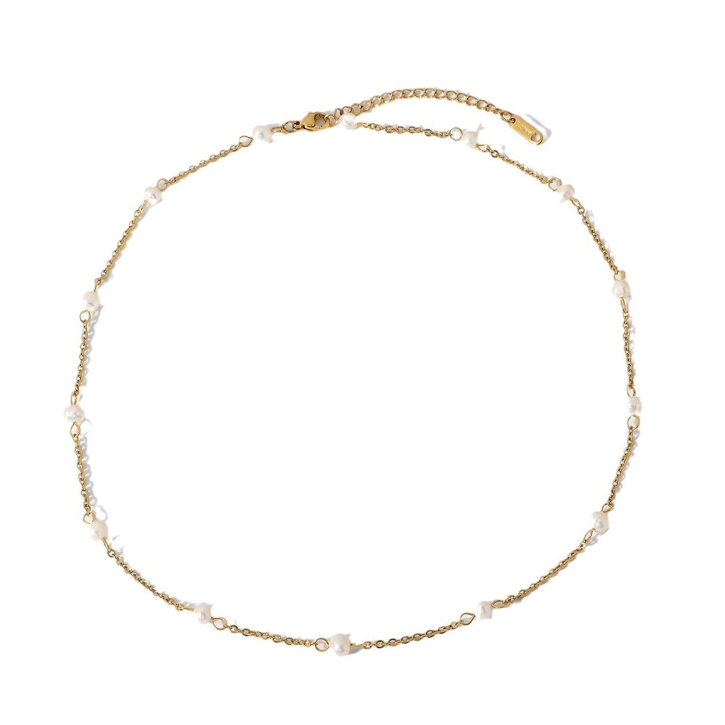 Freshwater Pearl Necklace Gold Plated Choker Cultured Small White Pearl Layered Chain Necklace Stainless Steel Jewelry Gifts