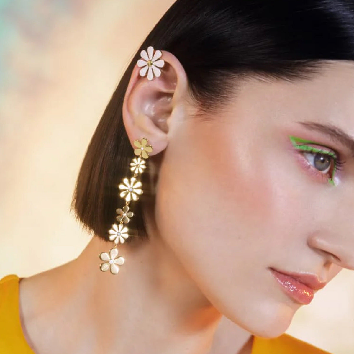 18K Gold Plated Daisy | Pearl Earrings for Women, Flower Dangle Earrings Hypoallergenic Jewelry