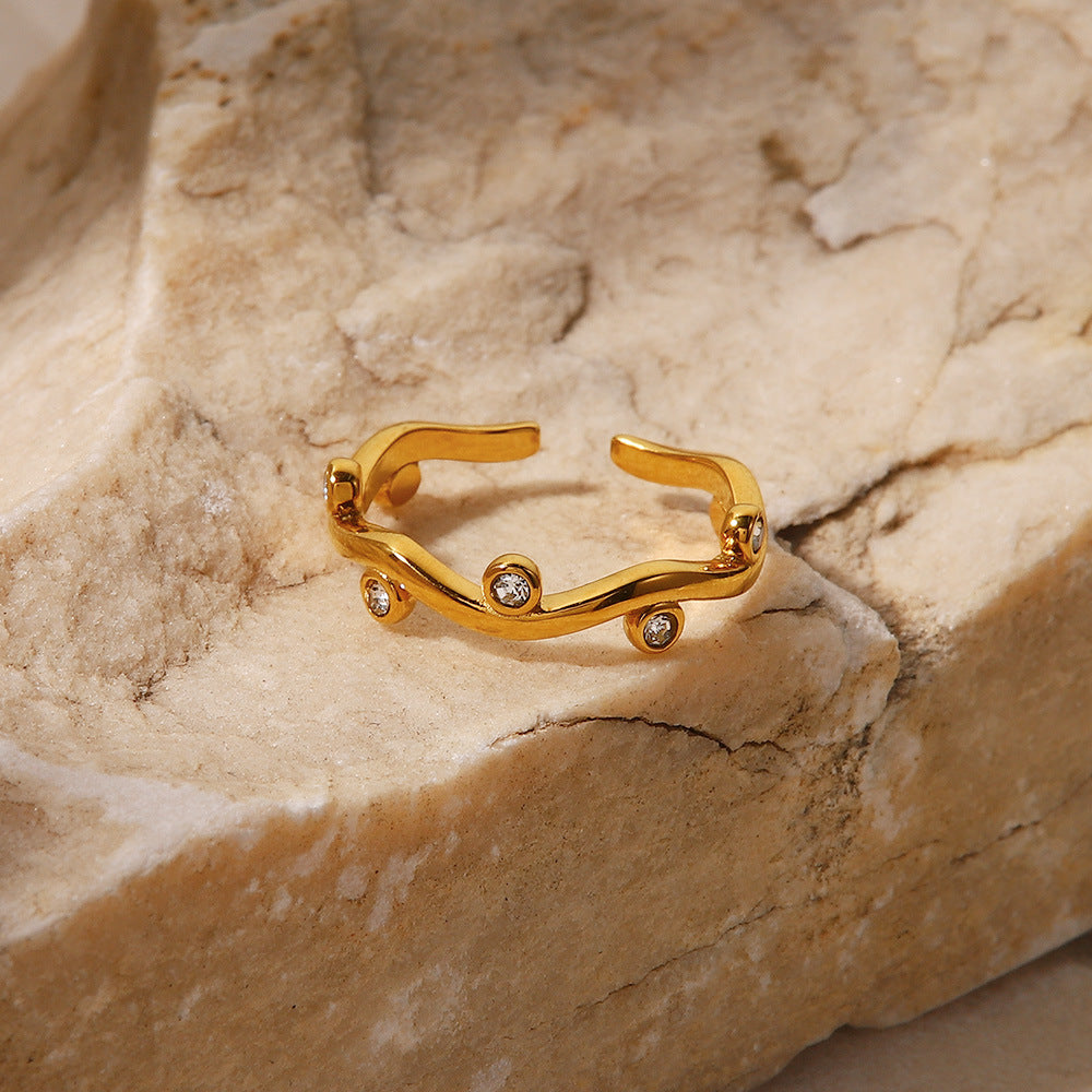 18K Gold Open Eternity Band Rings for Women CZ Stones Gold Thin Full Stackable Rings