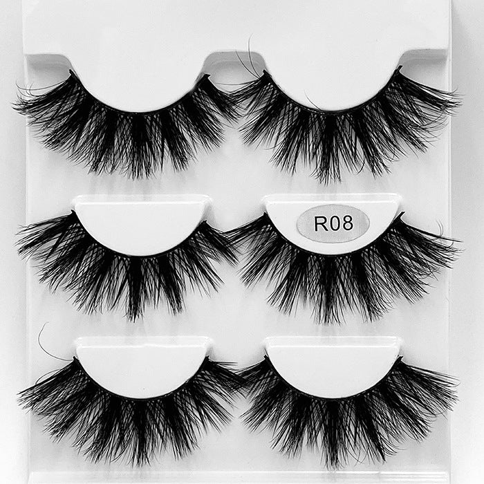 False Eyelashes 14mm Faux 3D Mink Lashes Natural Look Fluffy Cat Eye Wispy Lashes Pack, 3 Pairs