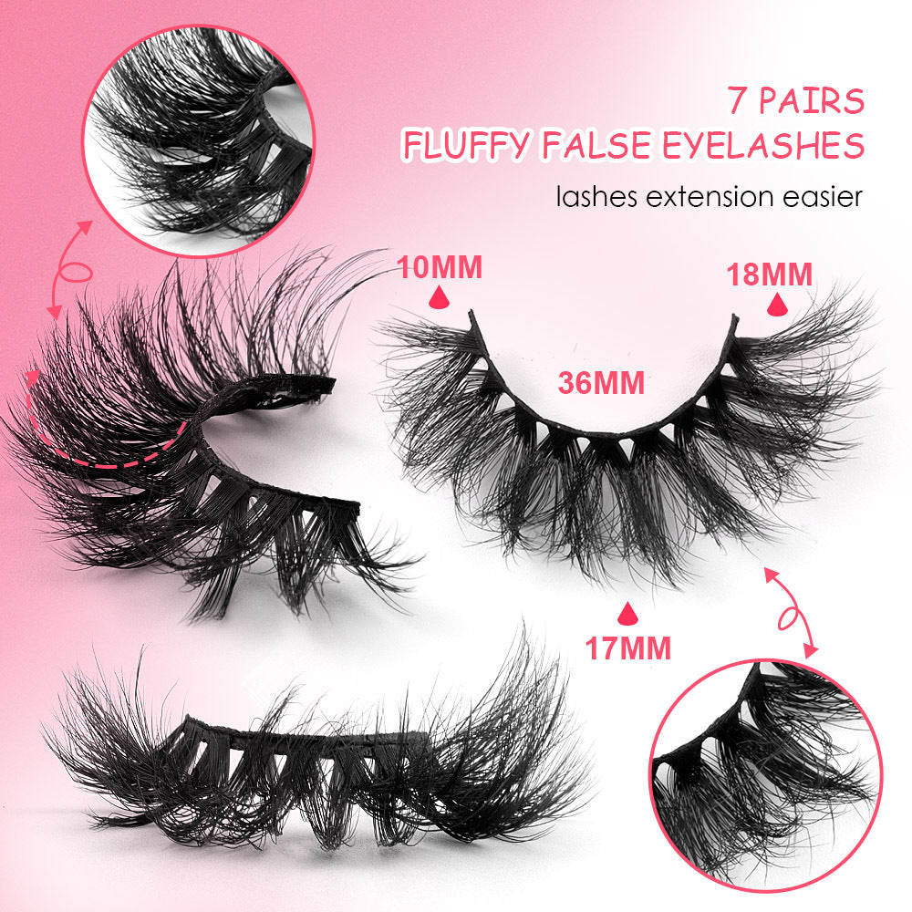 Mink Lashes Fluffy Cat Eye Lashes Wispy 6D Volume False Eyelashes that Look Like Extensions Thick Soft Curly Fake Lashes 7 Pairs Pack