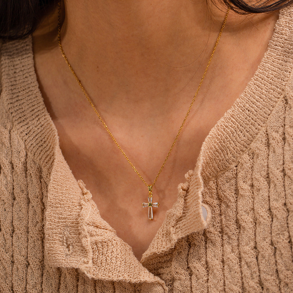 Cross Necklace for women 18K Gold Filled Stainless Steel Polished Plain Cross Pendant Necklace Simple Religious Jewelry Gift for friends