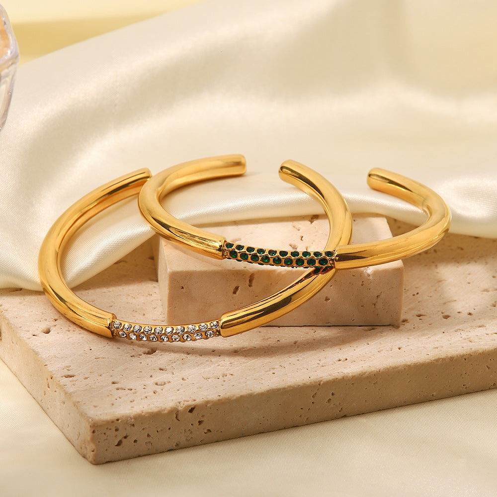 Gold Bangles Bracelets for Women, 18K Gold Plated Green Emerald Birthstone Women’s Bangle Bracelets Elegant Casual Gift