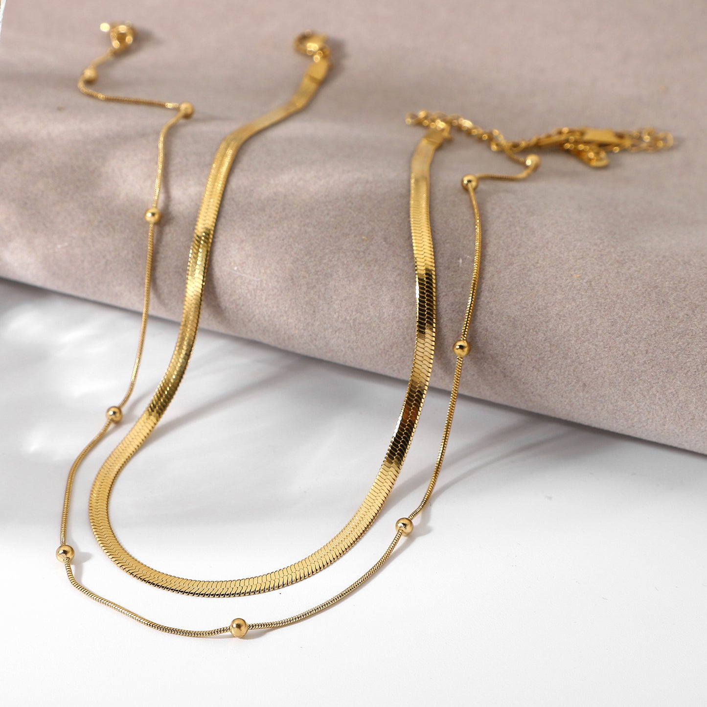 Layered Initial Necklace for Women, 14K Gold Plated Stainless Steel