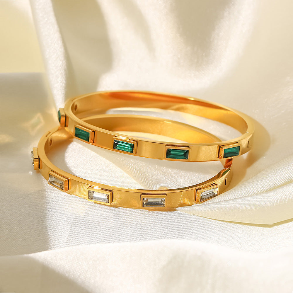 Classical Stainless Steel Cubic Zircon Filled Bangle Bracelet