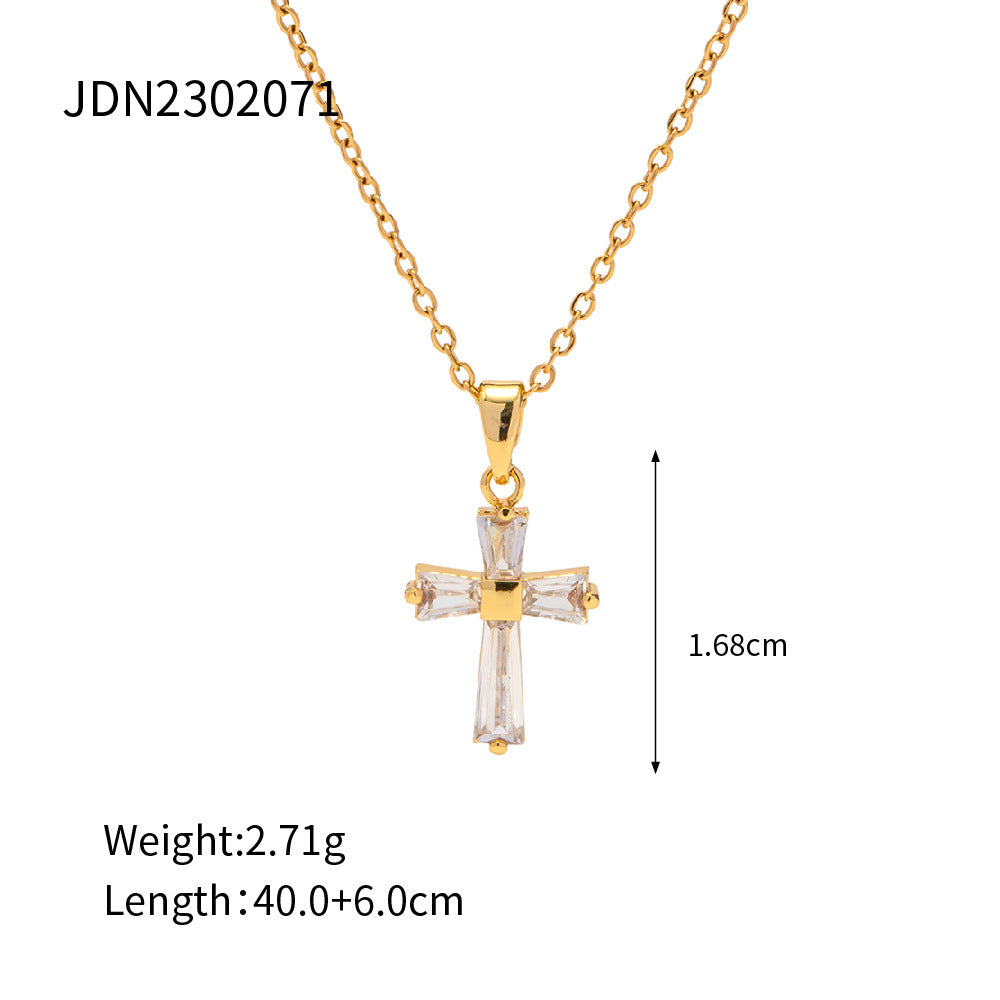 Cross Necklace for women 18K Gold Filled Stainless Steel Polished Plain Cross Pendant Necklace Simple Religious Jewelry Gift for friends