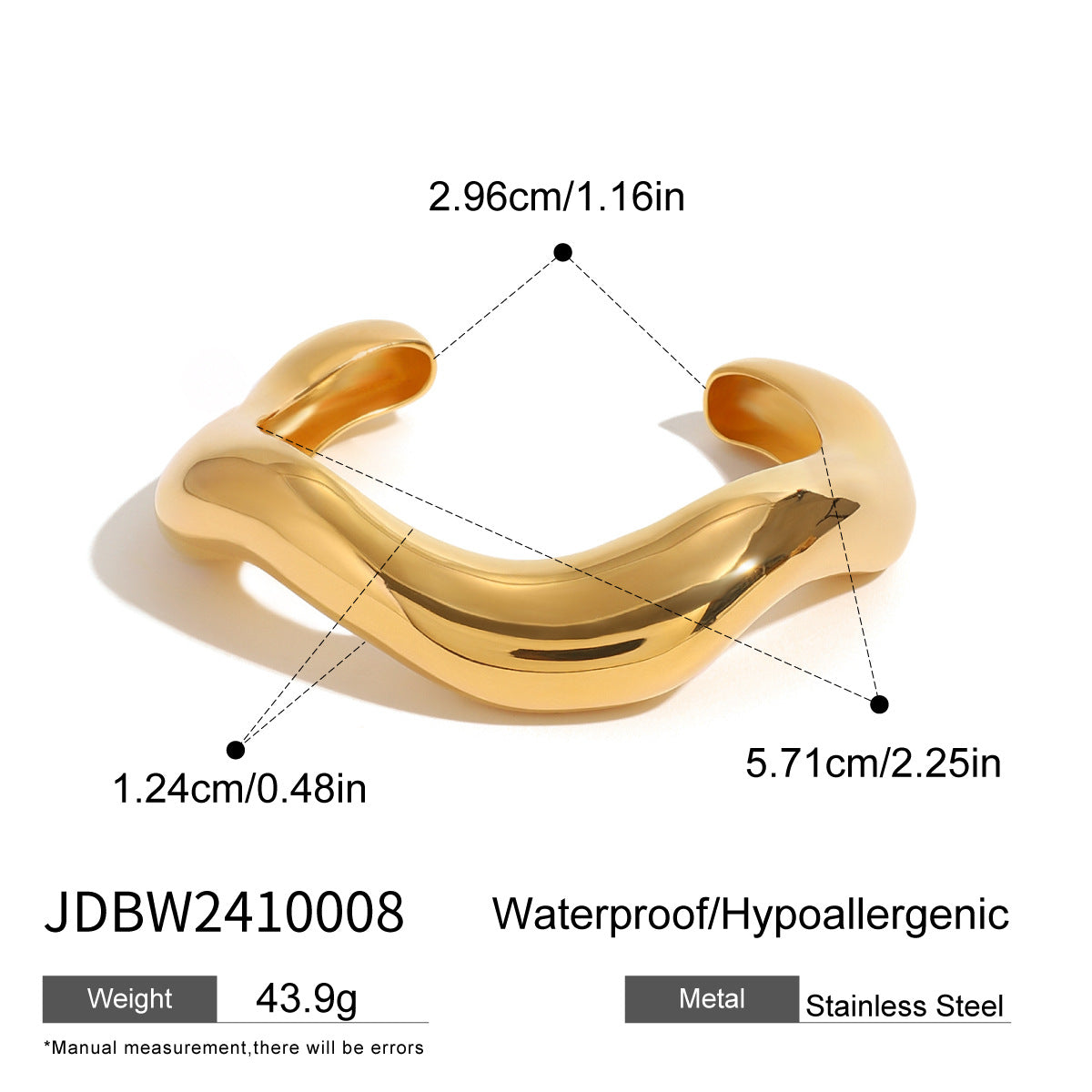 Gold Bangle Wave Cuff Bracelet - Trendy Chunky Non Tarnish Gold Cute Stackable Waterproof Bracelet, Simple Minimalist Unique Statement Jewelry