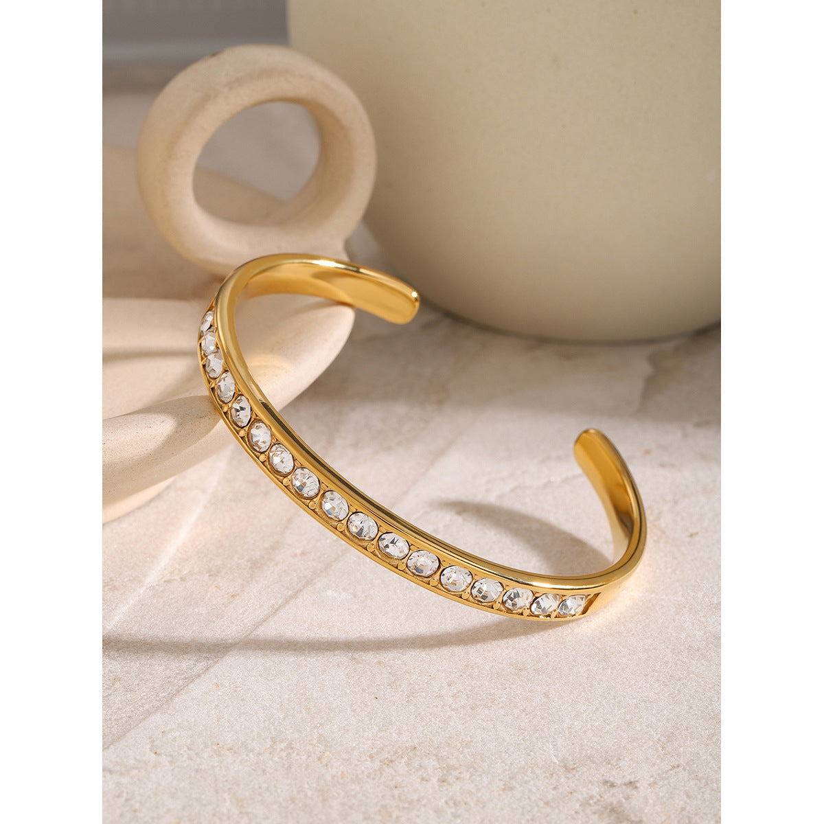 Classical Stainless Steel Cubic Zircon Filled Bangle Bracelet