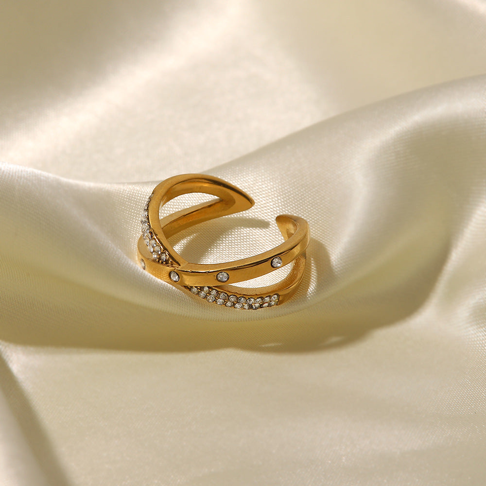 18K gold Stainless Steel Cubic Zircon Filled Stackable Eternity Wedding Band Ring