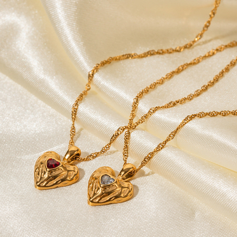 Gold Heart Necklace for Women 18K Stainless Steel Cubic Zirconia Pendant for Her Love Jewelry for Mother and Daughter