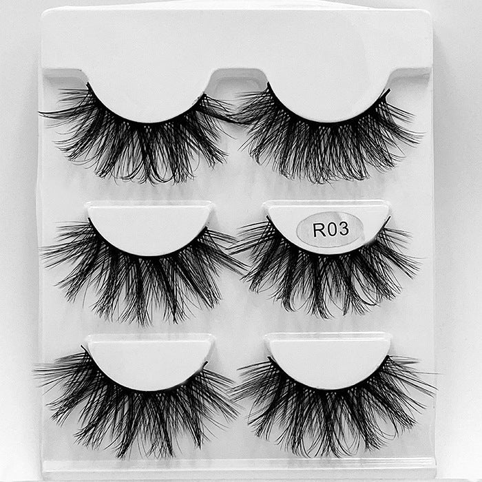 False Eyelashes 14mm Faux 3D Mink Lashes Natural Look Fluffy Cat Eye Wispy Lashes Pack, 3 Pairs