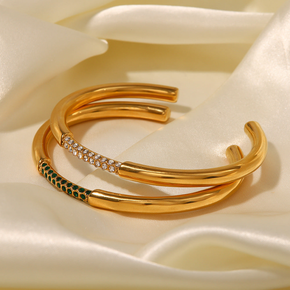 Gold Bangles Bracelets for Women, 18K Gold Plated Green Emerald Birthstone Women’s Bangle Bracelets Elegant Casual Gift