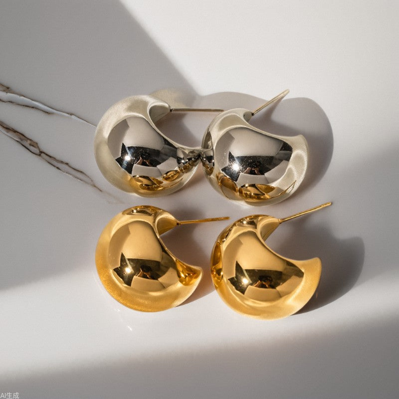 Thick Gold Chunky Hoops Earrings for Women 18K Real Gold Plated Open Hoop Lightweight Hollow Non-Tarnish Earrings For Women