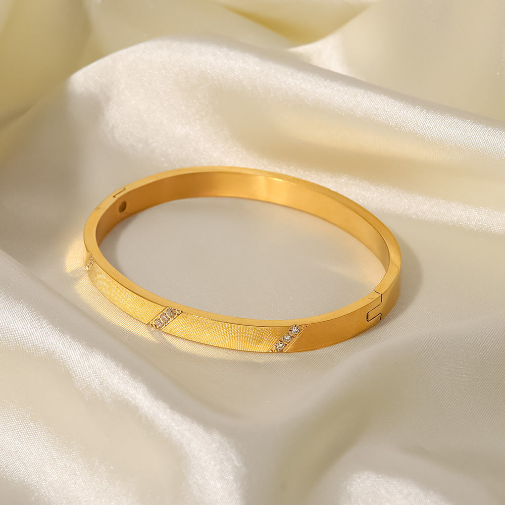 Classical Plain Stainless Steel Cubic Zircon Filled Bangle Bracelet