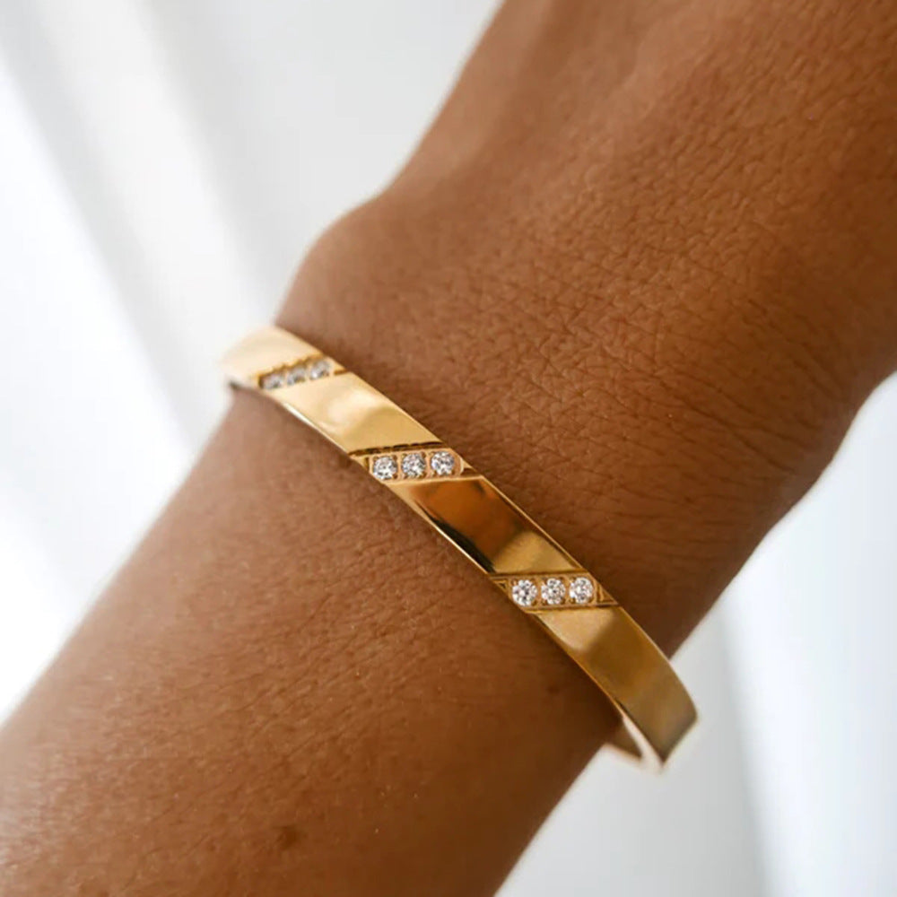 Classical Plain Stainless Steel Cubic Zircon Filled Bangle Bracelet