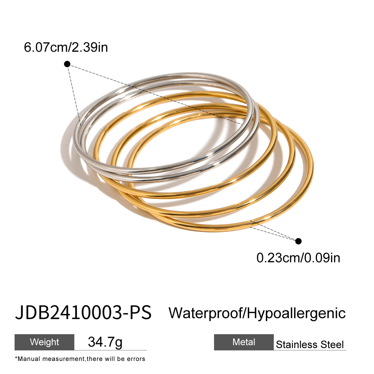 Shiny Thin Round Stainless Steel Bangle Bracelets for Women ( 5 pcs)