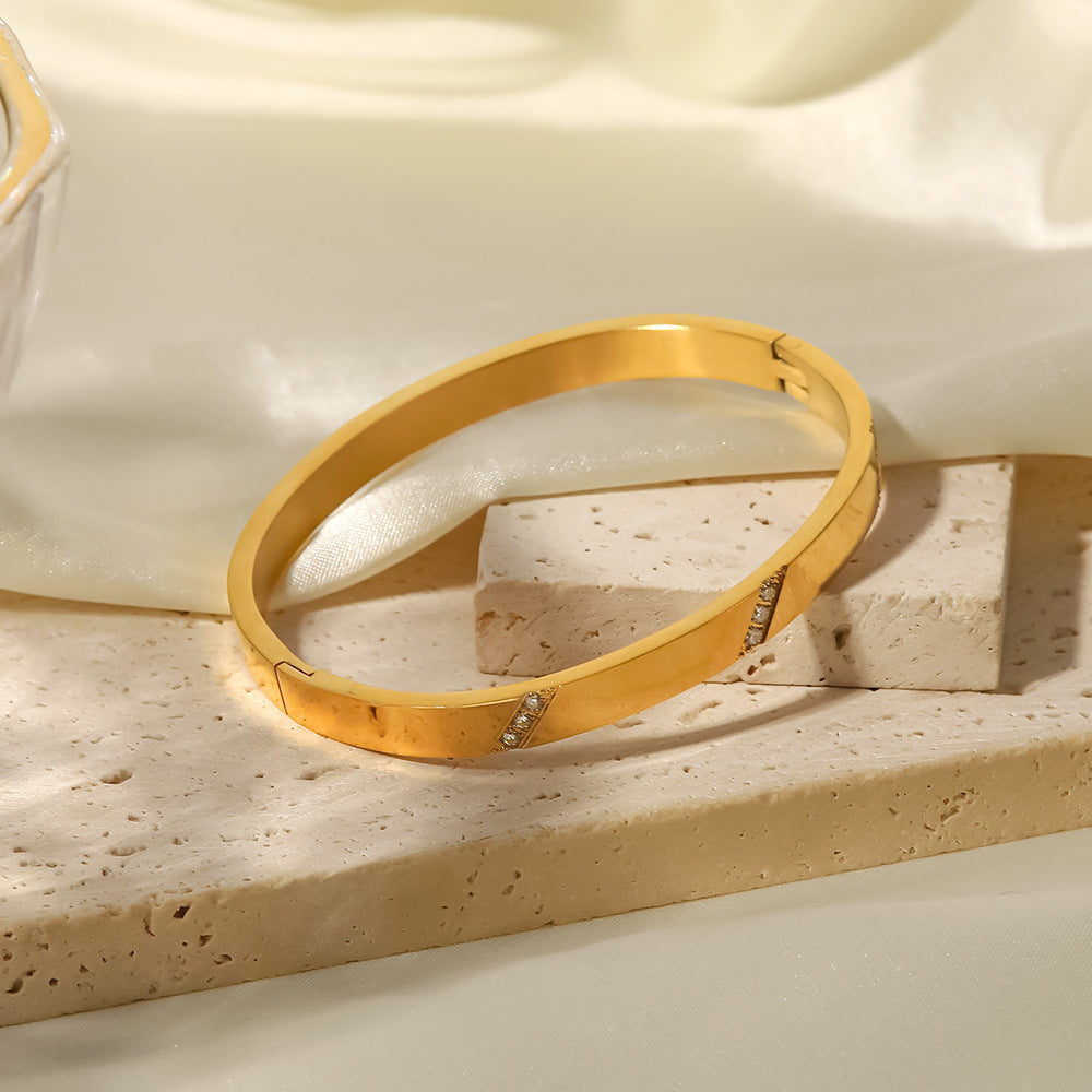 Classical Plain Stainless Steel Cubic Zircon Filled Bangle Bracelet