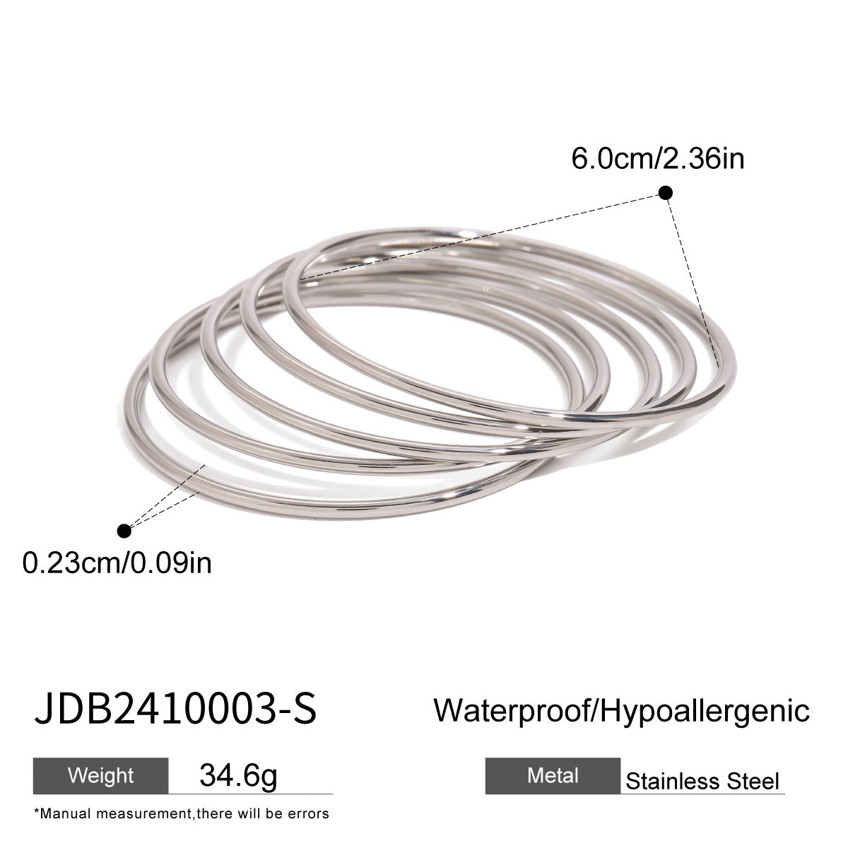 Shiny Thin Round Stainless Steel Bangle Bracelets for Women ( 5 pcs)