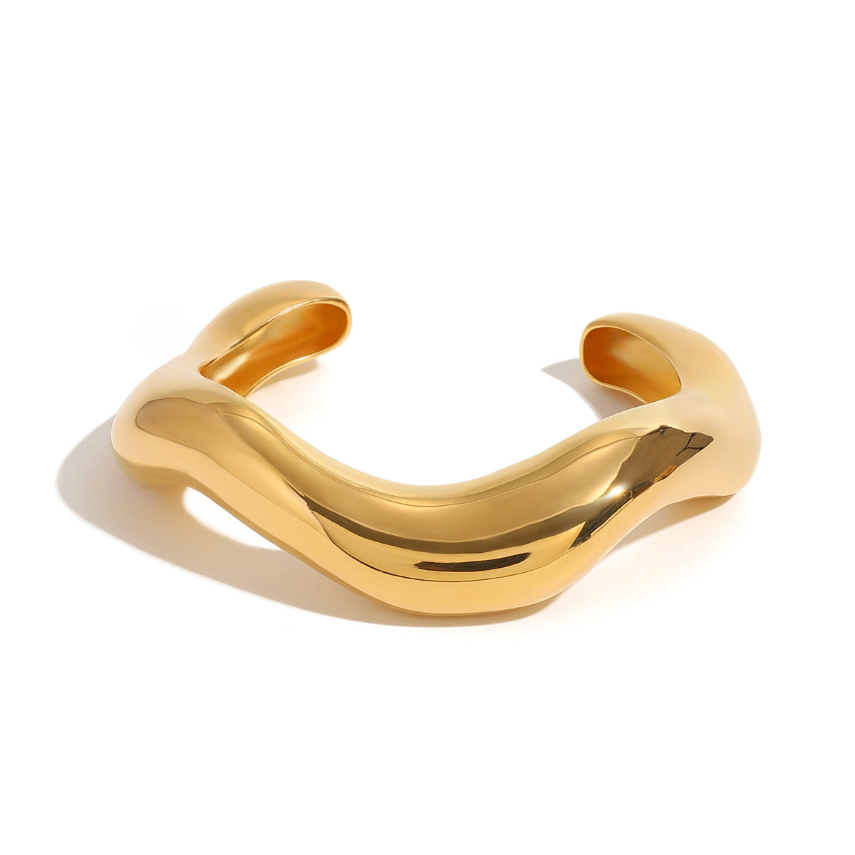 Gold Bangle Wave Cuff Bracelet - Trendy Chunky Non Tarnish Gold Cute Stackable Waterproof Bracelet, Simple Minimalist Unique Statement Jewelry