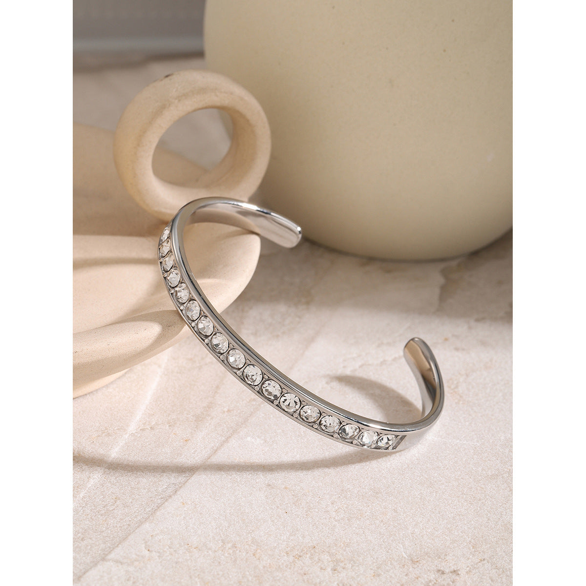 Classical Stainless Steel Cubic Zircon Filled Bangle Bracelet