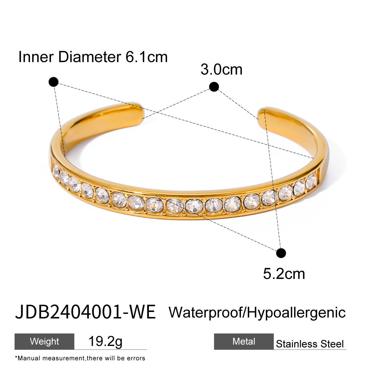 Classical Stainless Steel Cubic Zircon Filled Bangle Bracelet