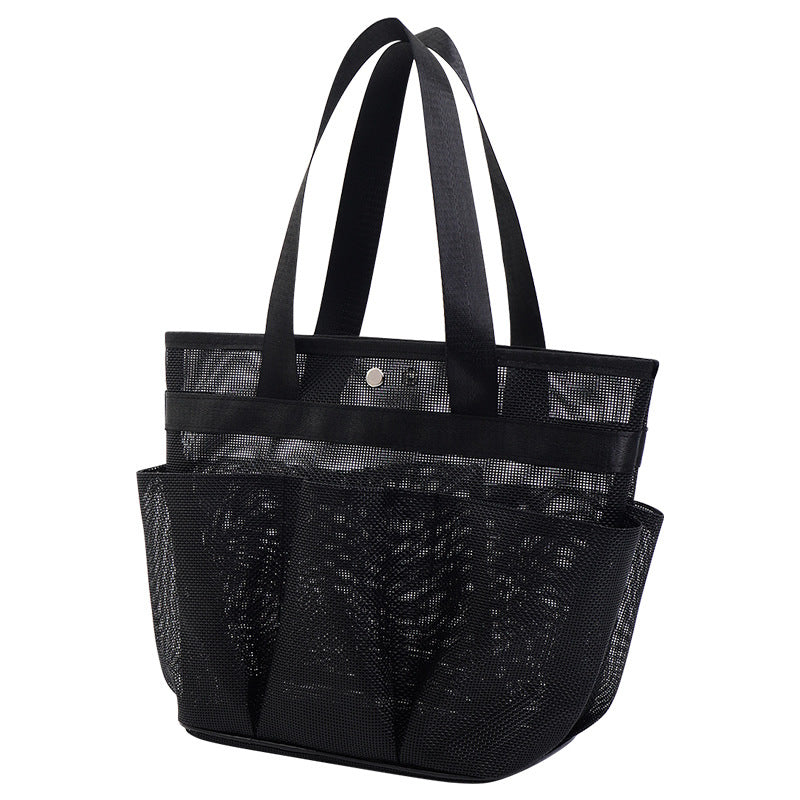 Travel Toiletry Bag Mesh Shower Tote Bag Mesh Zipper Bag with Handle Cosmetic Bag Black Portable Mesh Shower Caddy Bag Large Capacity Quick-Dry Organizer for Gym Travel Beach and Bathroom Use