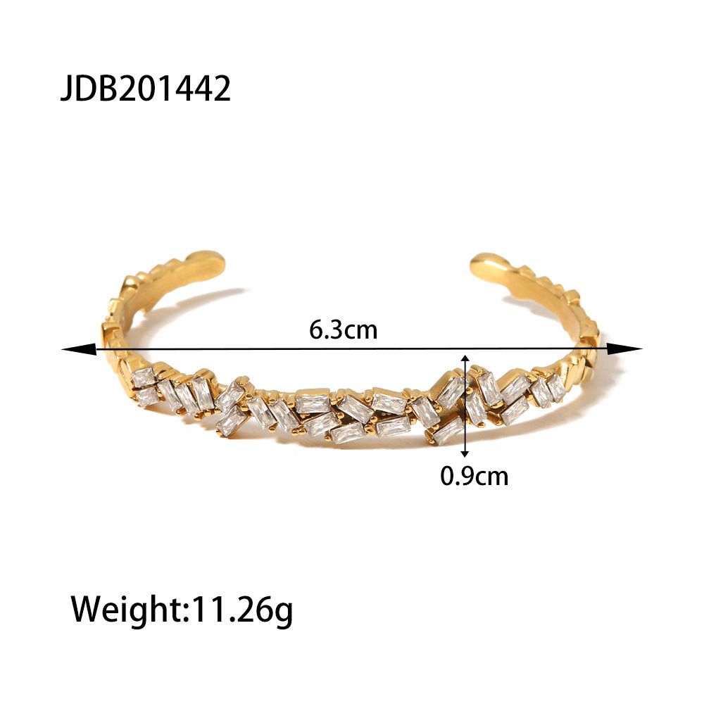 Cubic Zirconia Open Adjustable Cuff Bracelet for Women Men, Yellow Gold Plated Personalized CZ Tennis Bracelet