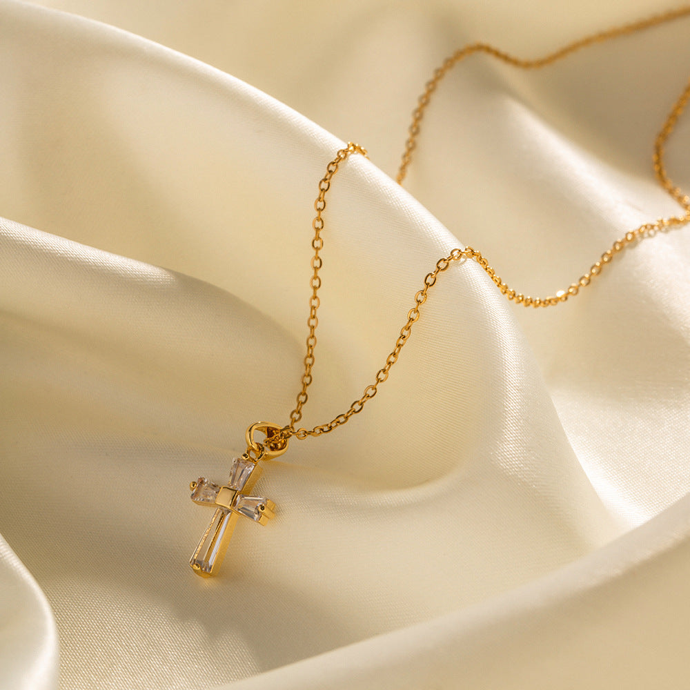 Cross Necklace for women 18K Gold Filled Stainless Steel Polished Plain Cross Pendant Necklace Simple Religious Jewelry Gift for friends
