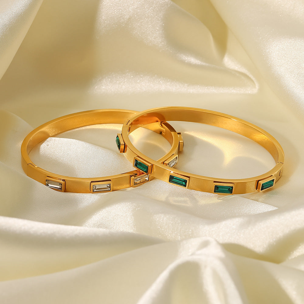 Classical Stainless Steel Cubic Zircon Filled Bangle Bracelet