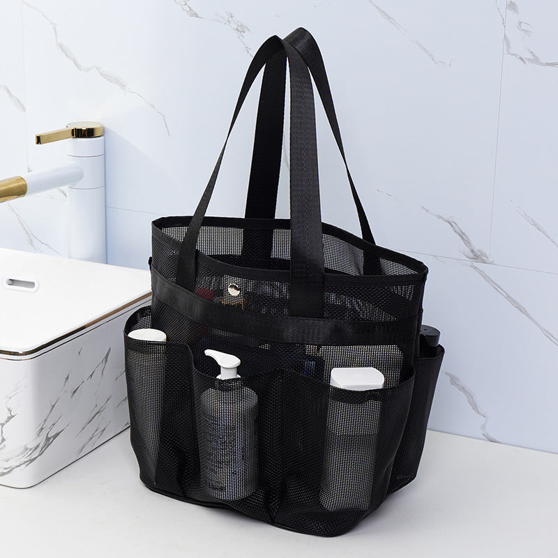 Travel Toiletry Bag Mesh Shower Tote Bag Mesh Zipper Bag with Handle Cosmetic Bag Black Portable Mesh Shower Caddy Bag Large Capacity Quick-Dry Organizer for Gym Travel Beach and Bathroom Use