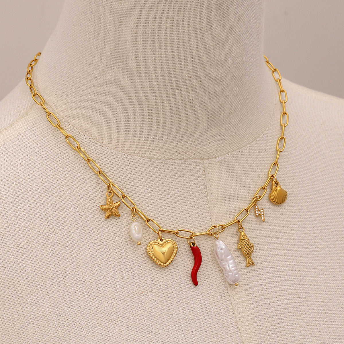 Statement Pearl and Chain Necklace Mixed Chain and Trendy Pearl Choker