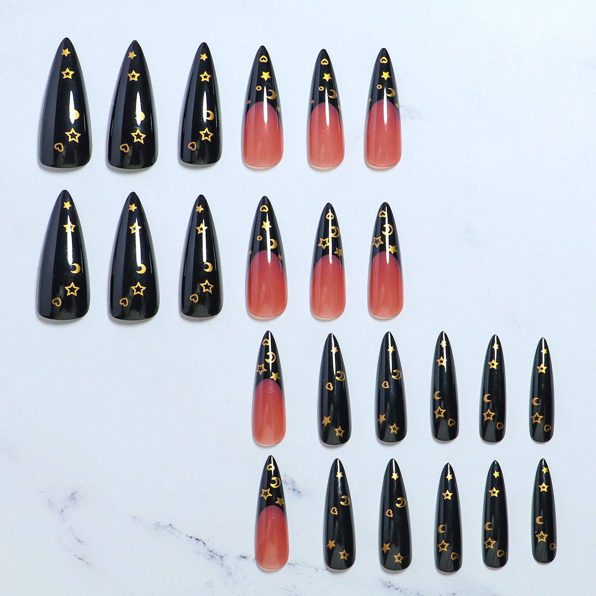Press on Nails Long Fake Nails Glossy Glue on Nails Bling Black Glitter French Tip Acrylic Nails Flower Rhinestone Artificial Nails False Nails with Design 24 pcs