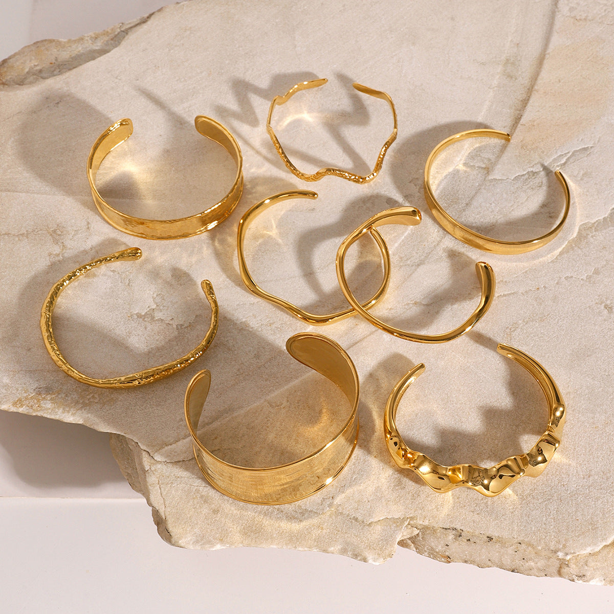 Gold Chunky Cuff Bracelets for Women Irregular Minimalist Statement Bangle Bracelets Set Open Wide Bangle Arm Cuff Upper Arm Punk Jewelry