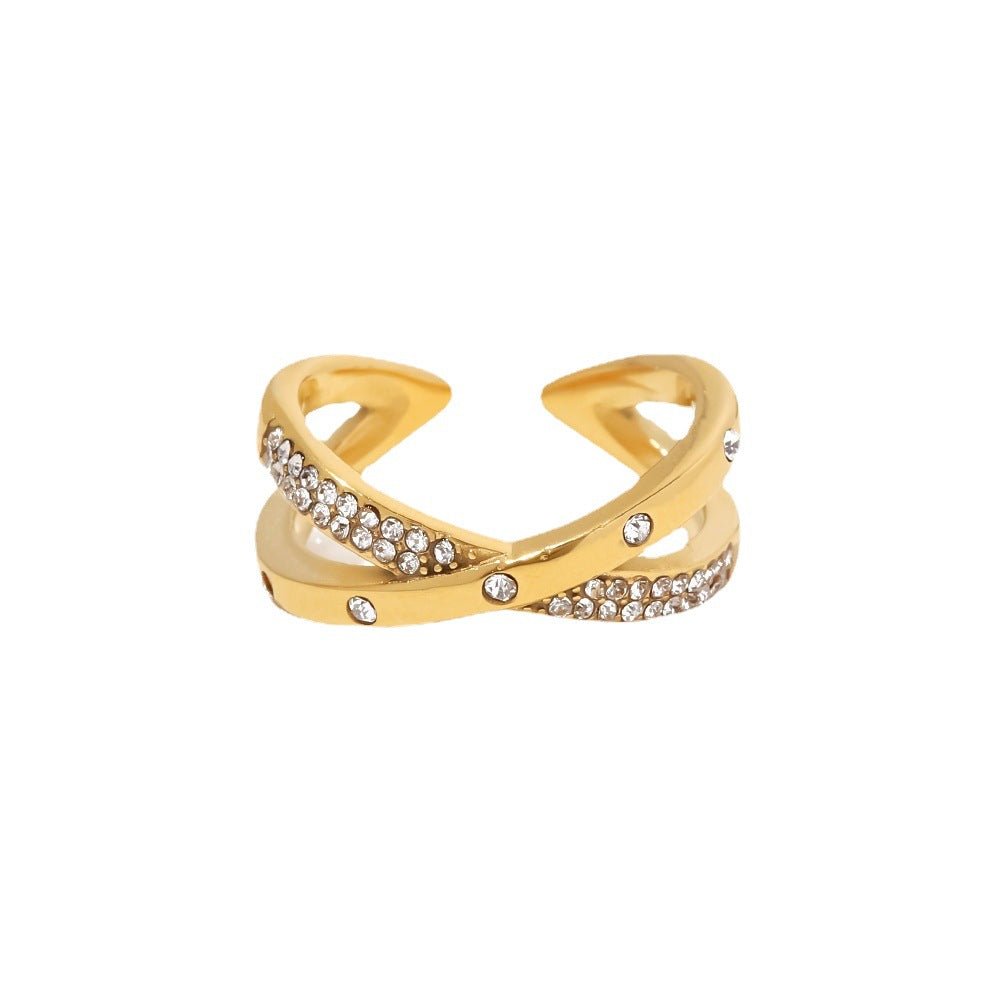 18K gold Stainless Steel Cubic Zircon Filled Stackable Eternity Wedding Band Ring