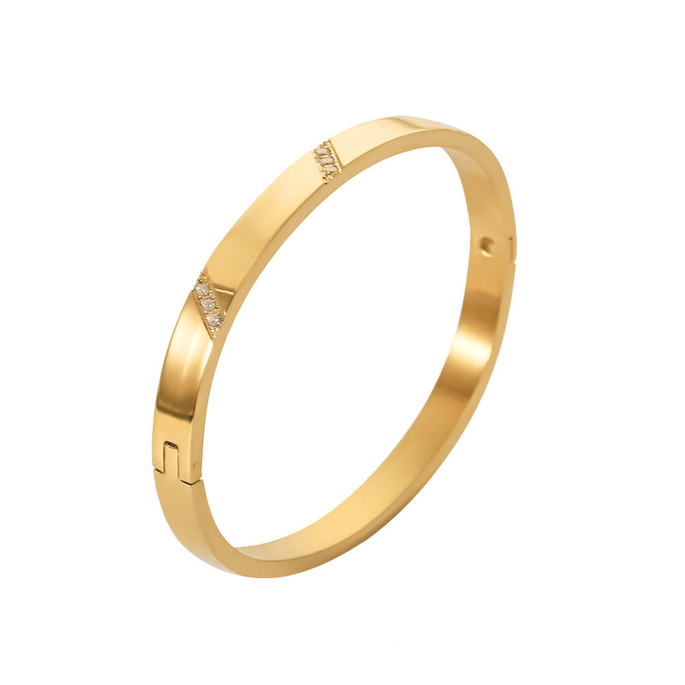 Classical Plain Stainless Steel Cubic Zircon Filled Bangle Bracelet