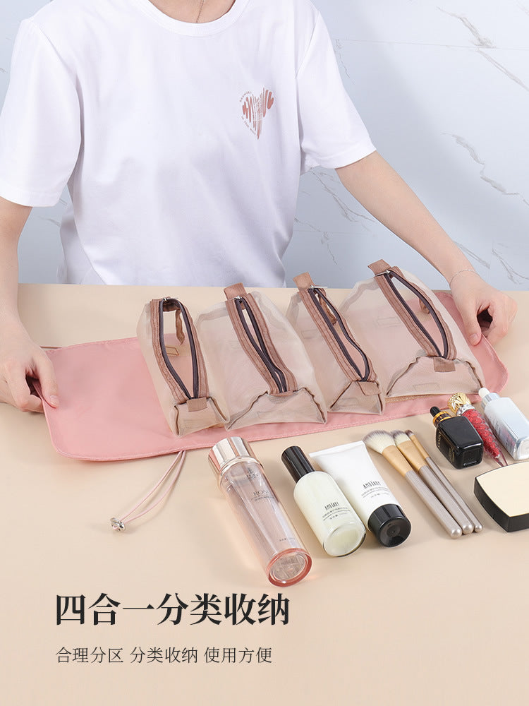 Travel Makeup Bag,Large Capacity Cosmetic Bags for Women,Waterproof Portable Pouch Open Flat Toiletry Bag Make up Organizer with Divider and Handle