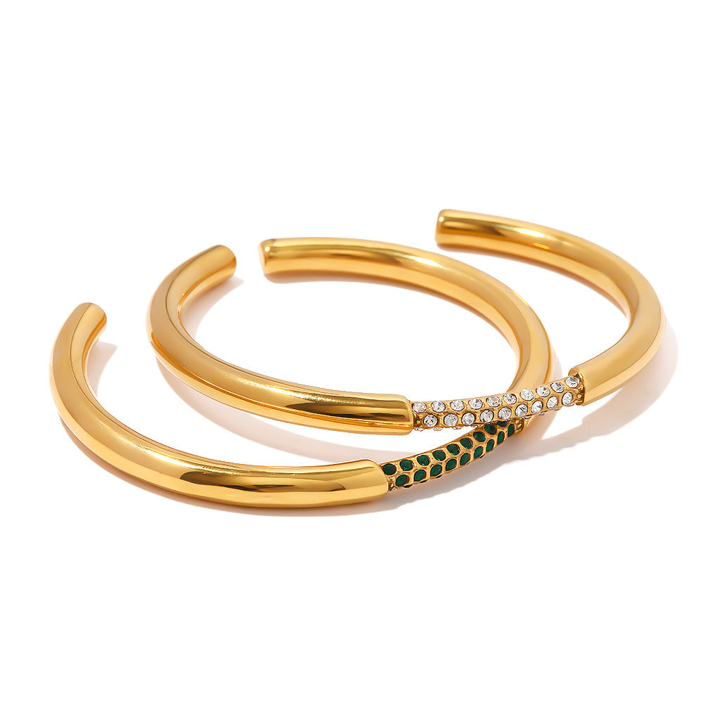 Gold Bangles Bracelets for Women, 18K Gold Plated Green Emerald Birthstone Women’s Bangle Bracelets Elegant Casual Gift