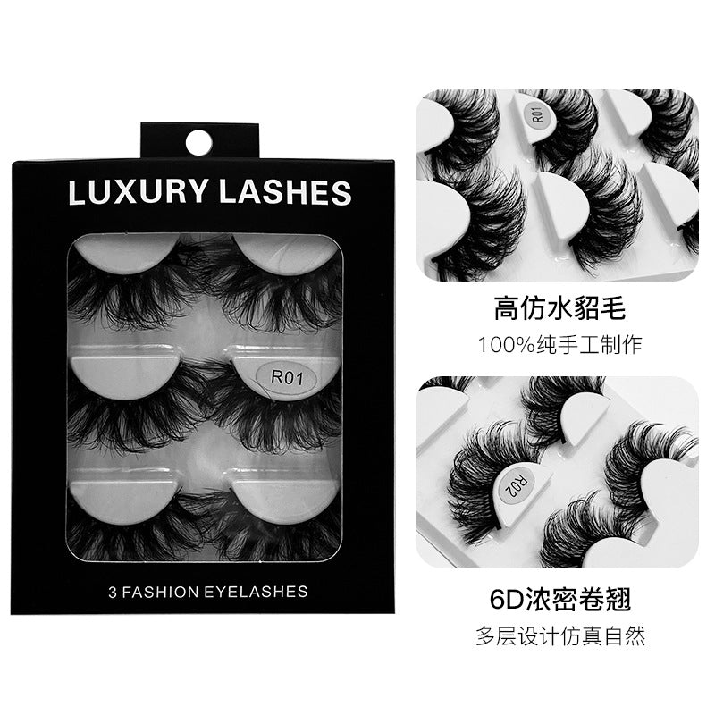 False Eyelashes 14mm Faux 3D Mink Lashes Natural Look Fluffy Cat Eye Wispy Lashes Pack, 3 Pairs