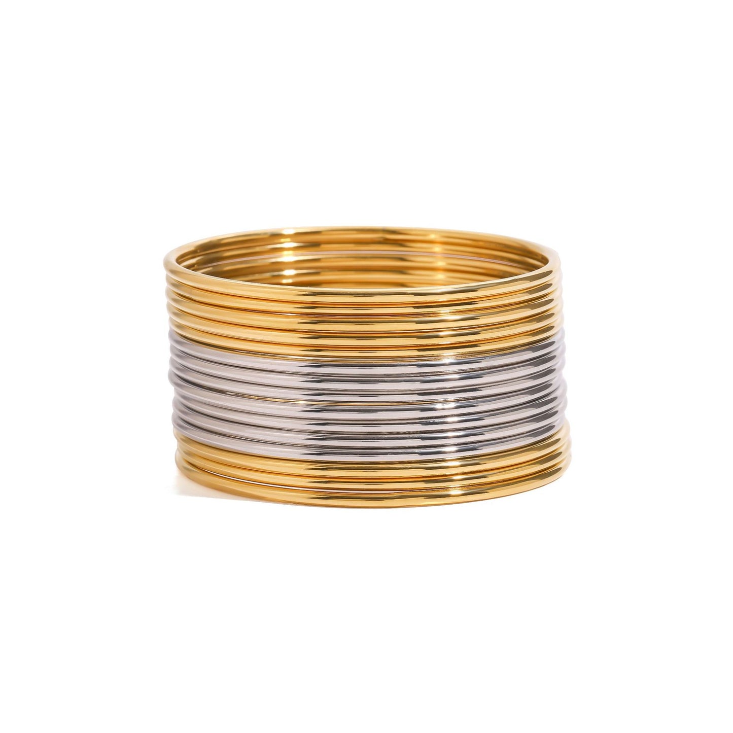 Shiny Thin Round Stainless Steel Bangle Bracelets for Women ( 5 pcs)